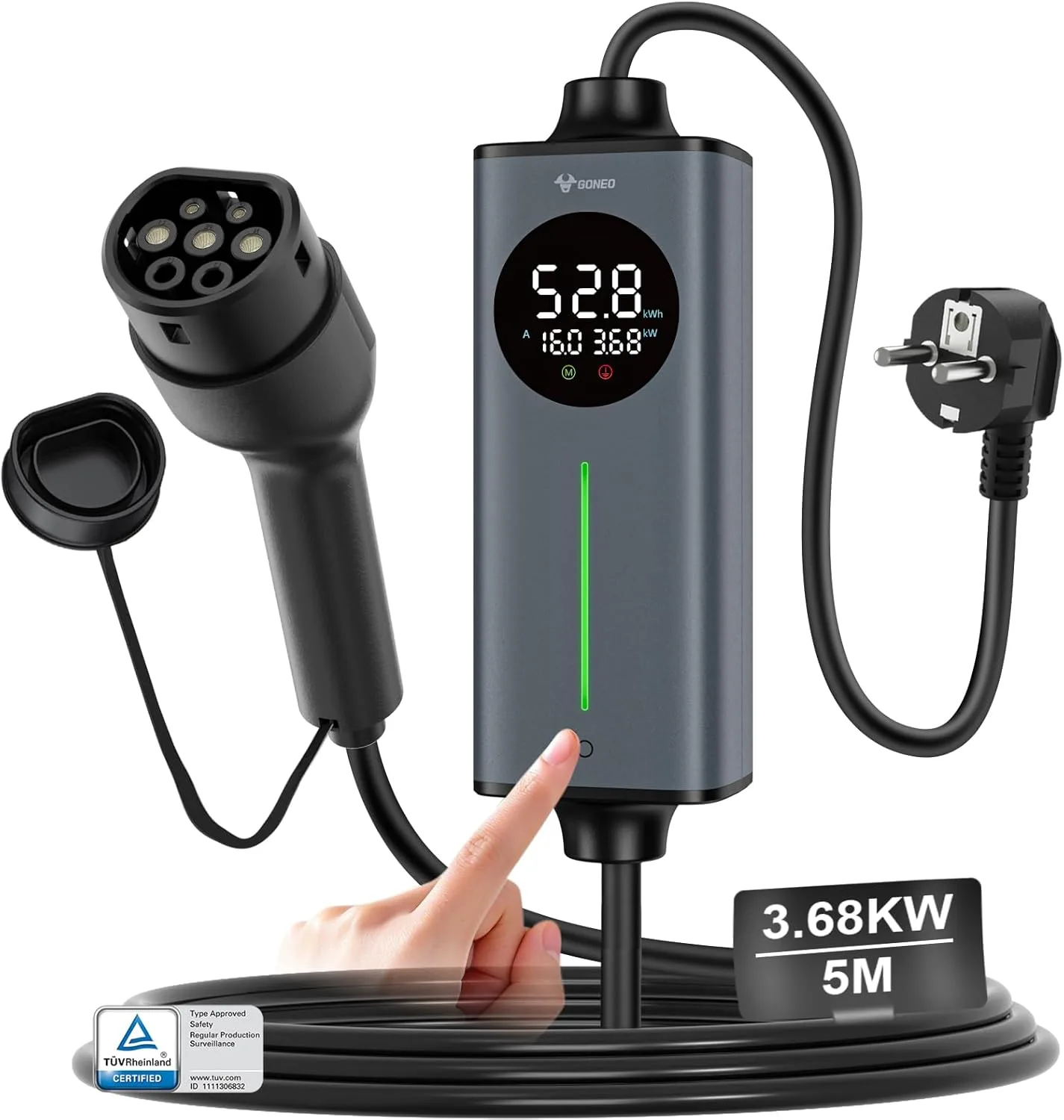 GONEO Cargador Coche Eléctrico Tipo 2 Schuko 3,68 kW 5 m
