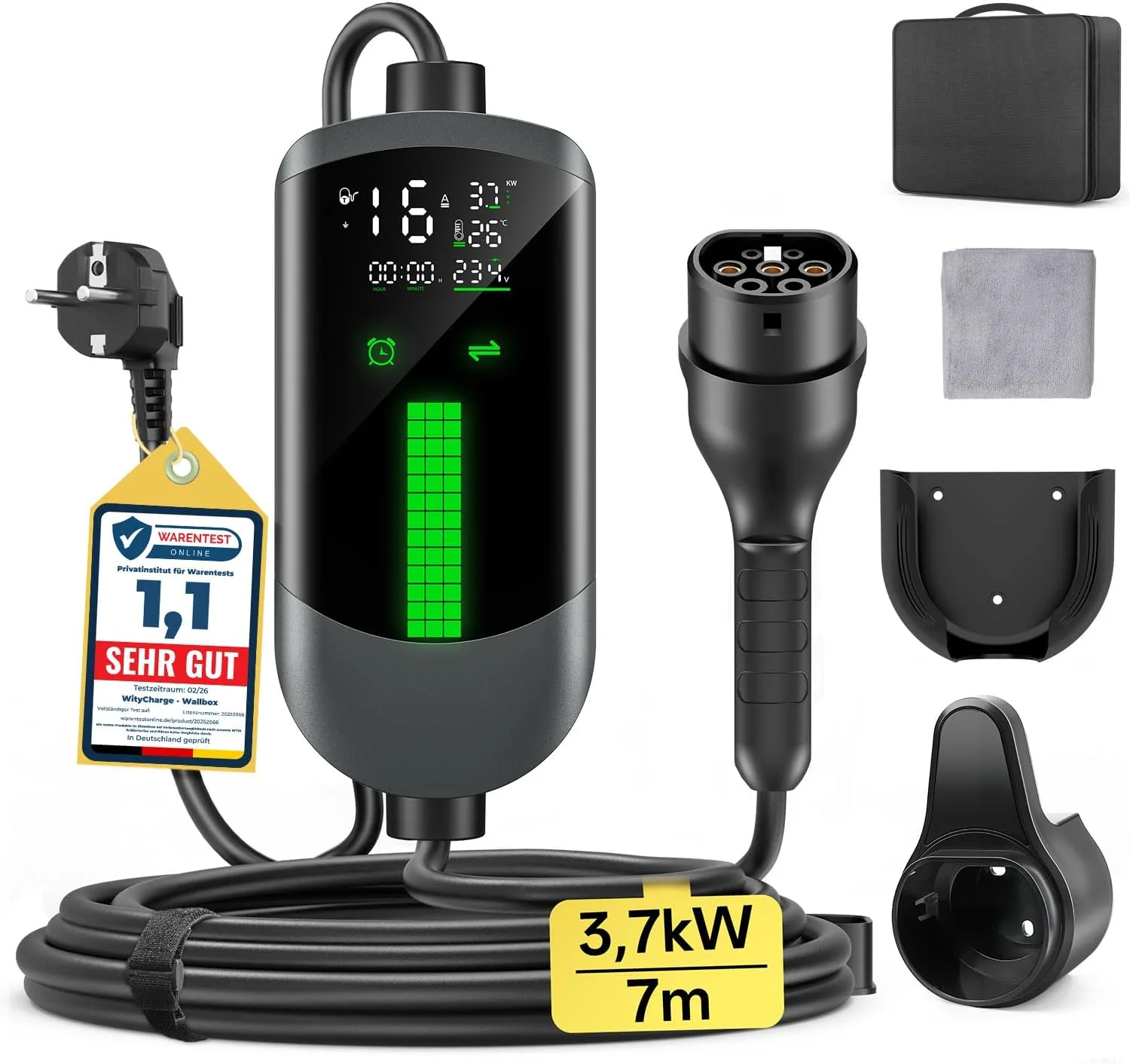 WityCharge Cargador Coche Eléctrico Schuko 3,7 kW 7 m